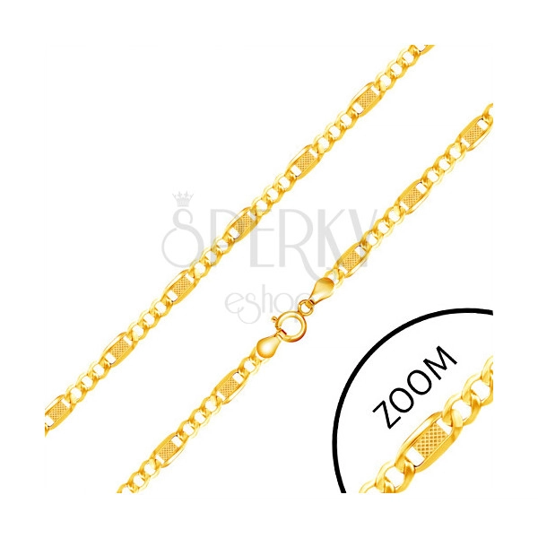 Lanț aur galben 14K - trei ochiuri, o za lungă cu plasă, 550 mm