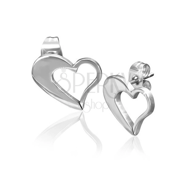 Cercei din oţel inoxidabil - conturul neregulat al unei inimi argintii