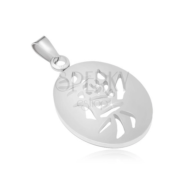 Pandantiv din oţel argintiu, oval cu simbol chinezesc