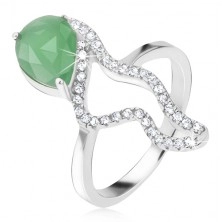 Inel argint 925 - ştras verde, în formă de lacrimă, linie ondulată din zirconiu