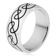 Inel din oțel inoxidabil - bandă rotundă, ornament cu linii ondulate