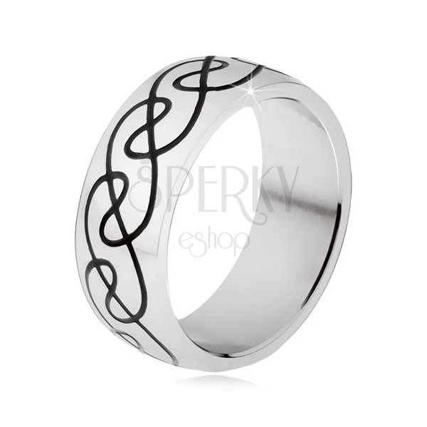 Inel din oțel inoxidabil - bandă rotundă, ornament cu linii ondulate