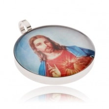 Medalion rotund din oţel, Isus în haină roşu cu albastru