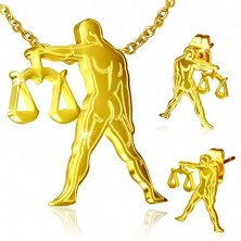 Set auriu din oțel - cercei și pandantiv, semnul zodiacal Balanță