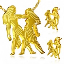 Set auriu din oțel, cercei și pandantiv, semnul zodiacal Gemeni