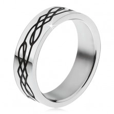 Inel din oțel, suprafață plată, linie neagră ondulată și romburi