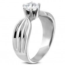 Inel din oțel pentru femei cu zirconiu și bandă cu model