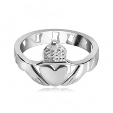 Inel argint 925 - inimă, mâini, coroană, decupaje pe laterale