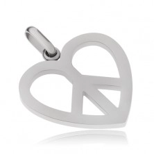 Pandantiv din oţel, simbolul păcii în contur de inimă