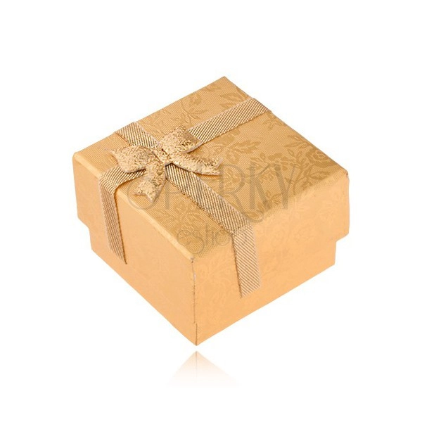 Cutiuță de cadou aurie pentru inel cu panglică și fundă, trandafiri aurii
