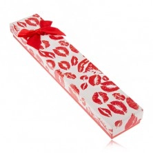 Cutie de cadou pentru brăţară, imprimeu cu buze, fundă roşie