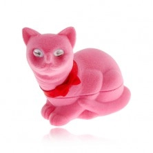 Cutiuță de cadou de catifea pentru cercei, pisică roz cu fundiță