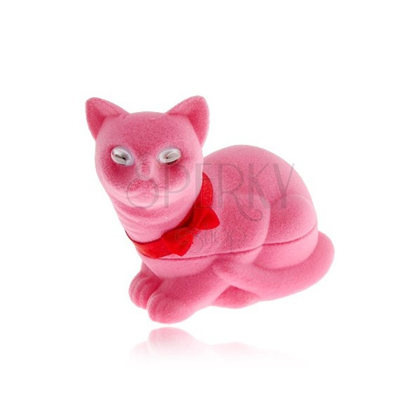 Cutiuță de cadou de catifea pentru cercei, pisică roz cu fundiță