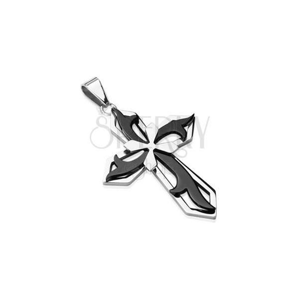 Pandantiv din oțel chirurgical - cruce negru cu argintiu