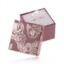 Cutiuță de cadou mov, lucioasă pentru inel, imagine cu flori argintii