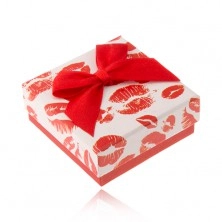 Cutiuță de cadou pentru bijuterii în roșu și alb, imprimeuri de buze, fundiță