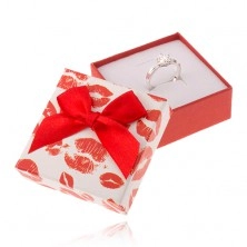 Cutiuță de cadou pentru inel, motiv alb cu roșu cu imprimeuri, 50 x 50 mm