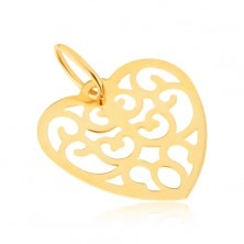 Pandantiv din aur galben 9K - inimă normală decupată, cu ornamente