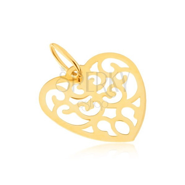 Pandantiv din aur galben 9K - inimă normală decupată, cu ornamente