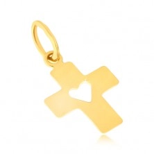 Pandantiv din aur 585 - cruce latină plată, brațe late, inimă decupată