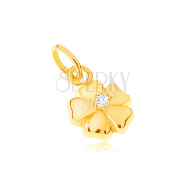 Pandantiv din aur galben 14K - floare strălucitoare cu cinci petale și o piatră