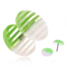 Plug fals din acrilic, cercuri transparente, cu dungi albe şi verzi