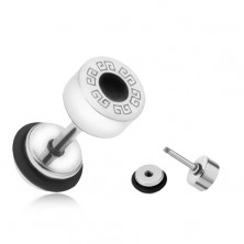 Plug fals pentru ureche, rotund, din oțel, cheie grecească, inel negru, 6 mm