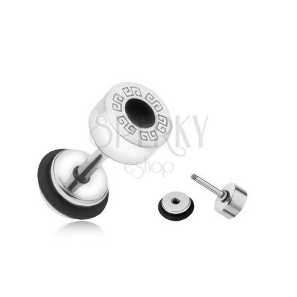 Plug fals pentru ureche, rotund, din oțel, cheie grecească, inel negru, 6 mm