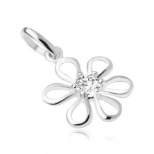 Floare cu un zirconiu rotund, transparent în mijloc, pandantiv din argint 925