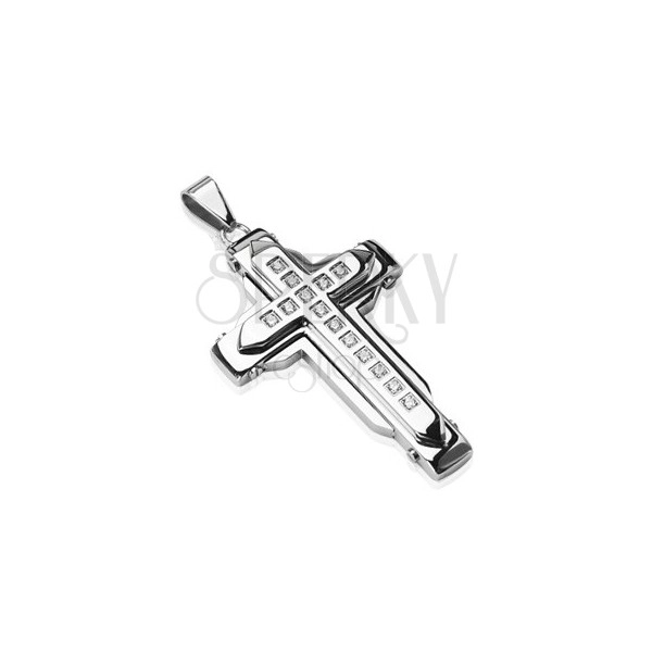Pandantiv din oţel chirurgical, în culoare argintie - cruce cu zirconii