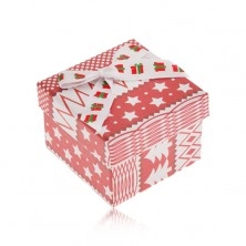 Cutiuță de cadou roșu cu alb, motiv de Crăciun, fundă