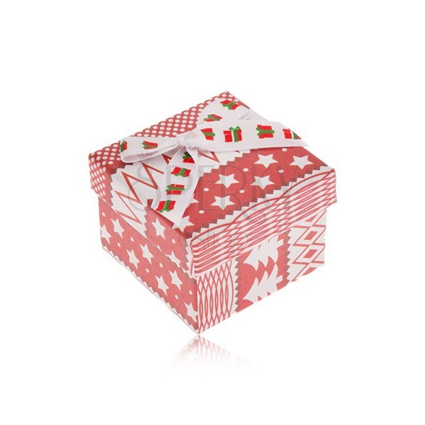 Cutiuță de cadou roșu cu alb, motiv de Crăciun, fundă