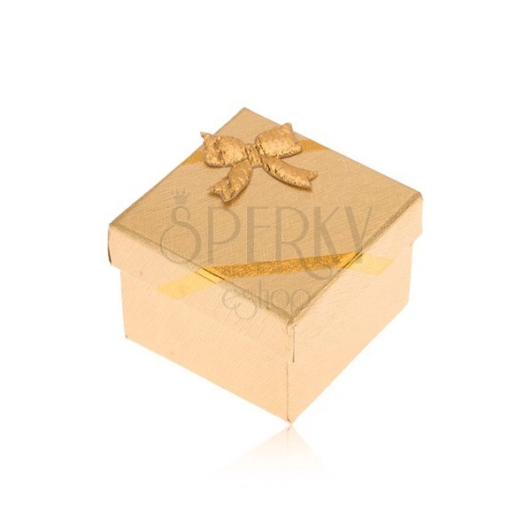 Cutiuță de cadou pentru inel, design auriu, fundiță