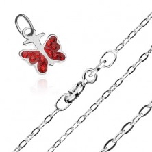 Colier - lanț și pandantiv model fluture roșu, argint 925