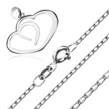 Colier din argint 925 - contur două inimi pe un lanț cu zale alungite