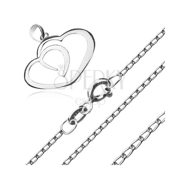 Colier din argint 925 - contur două inimi pe un lanț cu zale alungite