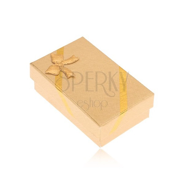 Cutiuță pentru cercei și inel, aspect material auriu, fundiță