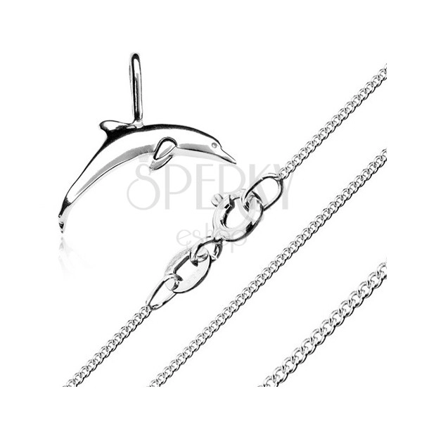 Colier - lanț cu elemente de legătură mici și pandantiv delfin, argint 925