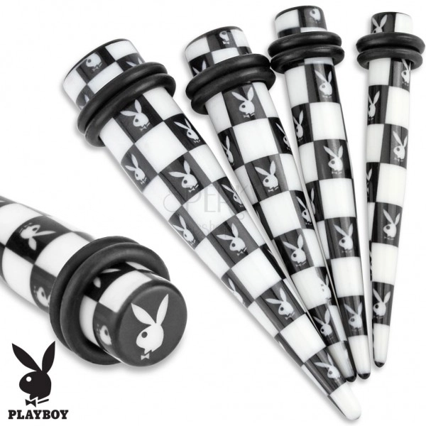 Taper pentru ureche din acrilic, model de tablă de șah în alb și negru, Playboy