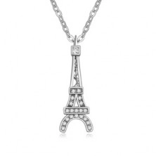 Colier lucios cu un pandantiv în forma turnului Eiffel, ştrasuri transparente