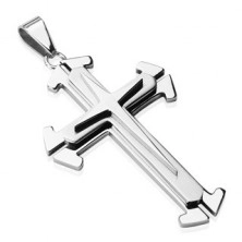 Pandantiv argintiu din oțel - cruce triplă