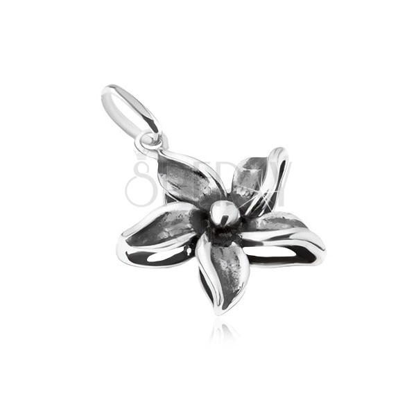 Pandantiv în formă de floare patinată ornamental, argint 925