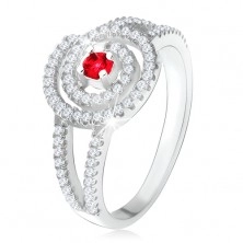 Inel argint 925, spirală cu zircon transparent, floare rubinie