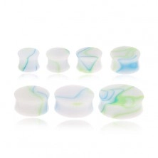 Plug şa pentru ureche - model de marmură cu alb, albastru şi verde