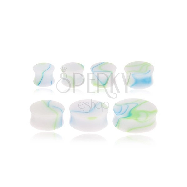 Plug şa pentru ureche - model de marmură cu alb, albastru şi verde