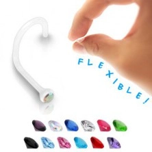Piercing pentru nas - Bioflex transparent cu zirconiu colorat