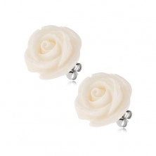 Cercei cu şurub din oţel chirurgical, trandafir alb din acrilic, 14 mm