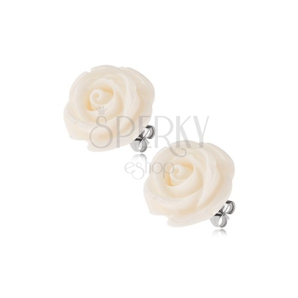 Cercei cu şurub din oţel chirurgical, trandafir alb din acrilic, 14 mm