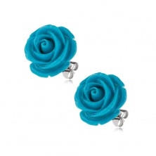 Cercei cu şurub din oţel chirurgical, trandafir înflorit albastru, 14 mm
