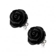 Cercei din oţel, culoare neagră, trandafir, închidere cu şurub, 14 mm